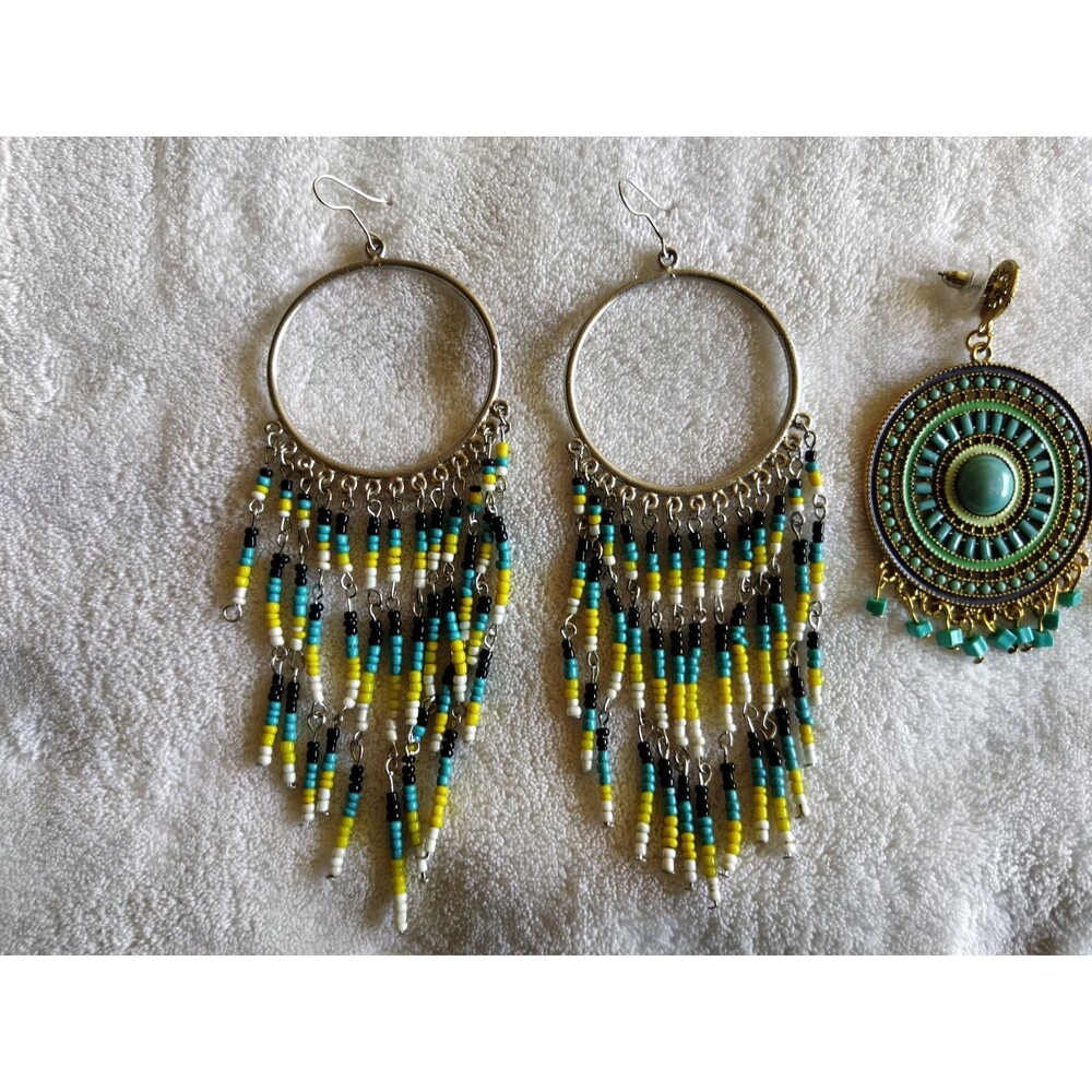 Earring Lot BOHO Seeds Beaded Bohemian Dangle Drop Hoop Chandelier Pierced - Picture 6 of 16